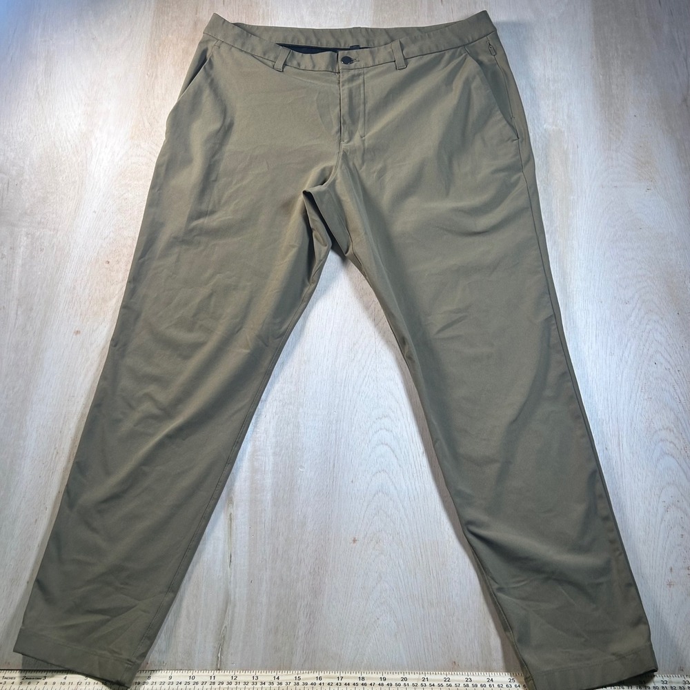 Lululemon Commission Slim Fit Pant Mens 38x32 Olive Green Khaki Stretch Chino